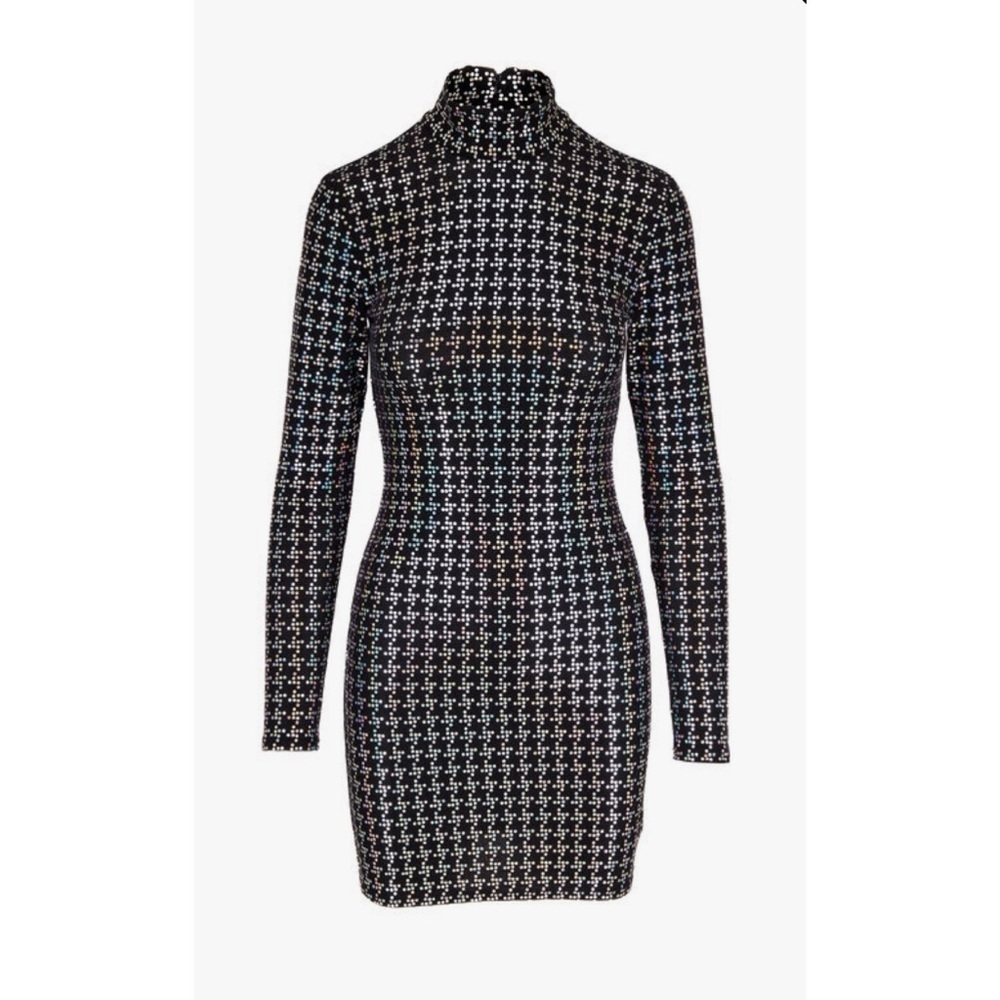 L’AGENCE Cher Black Sparkle Holographic
Mockneck Mini Dress Medium - Picture 9 of 9